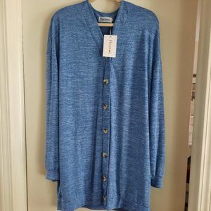 3XL Marled Blue Lightweight Cardigan Sweater